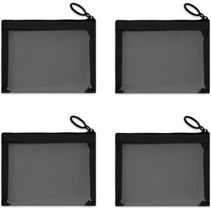 Lightweight Black Mesh Organizer Pouches - 4 Durable Zippered Bags for Women